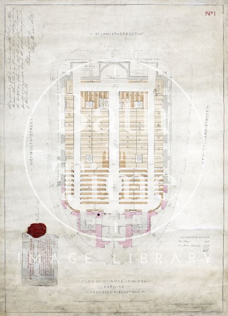 Ground floor plan of St. James's Church, Bath proposed alterations - Plan. No. 1 - Manners & Gill 1846