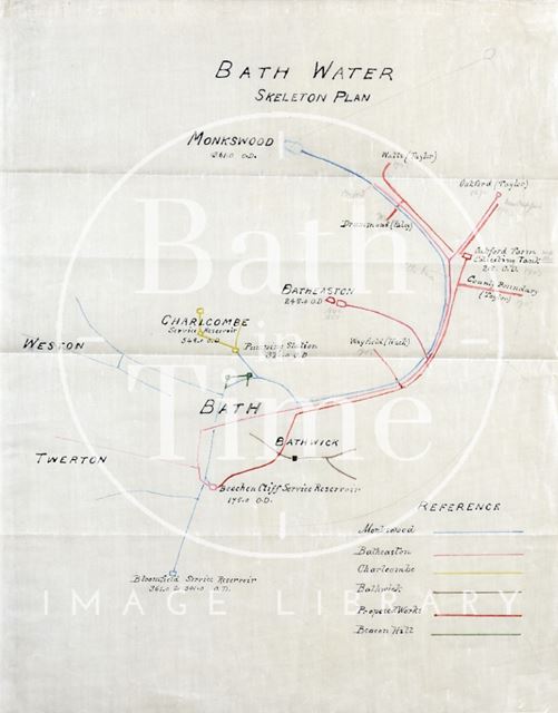 Bath Water skeleton plan - detail of pipe layout (1903?)