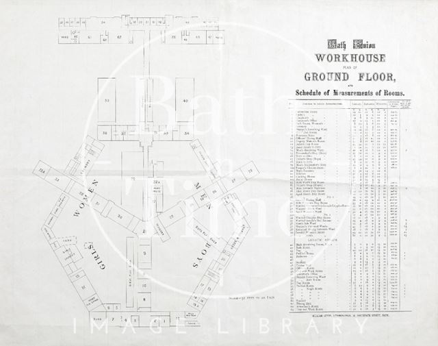 Ground floor plan of Bath Union Workhouse and lunatic wing post-1857