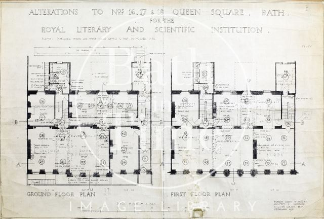 Alterations to 16, 17, & 18, Queen Square for the Bath Royal Literary and Scientific Institution - ground and first floor plans 1931