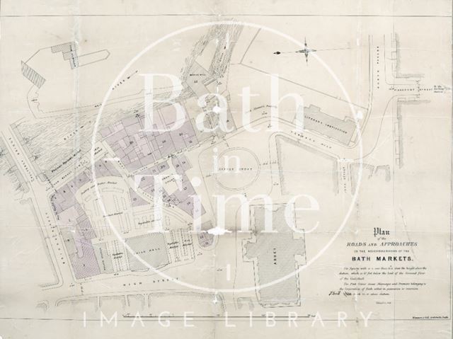 Plan of roads and approaches in the neighbourhood of Bath Markets (Guildhall) - Manners & Gill 1863-1890