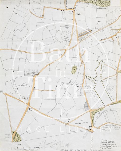 Copy of map of the manor of Lyncombe & Widcombe, Bath 1799