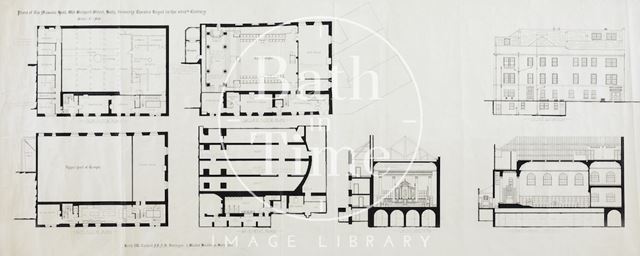 Plans of the Masonic Hall, Orchard Street, Bath, formerly the Theatre Royal in the 18th Century (also sections and elevation) 1950