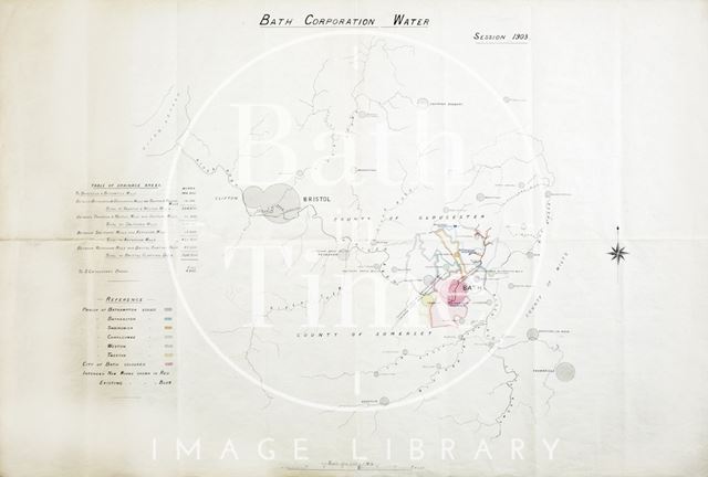 Bath Corporation Water - table of drainage areas & showing intended works 1903