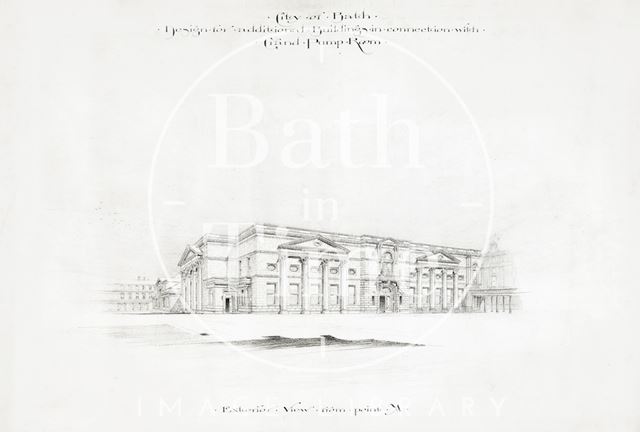 Design for additional buildings in connection with Grand Pump Room, Bath - exterior view from northeast corner of Abbey Church Yard, Bath 1894