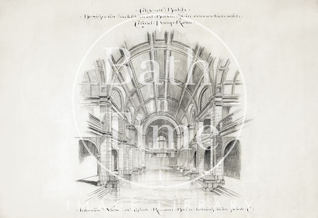 Design for additional buildings in connection with Grand Pump Room, Bath - interior view of Great Roman Bath with roof 1894