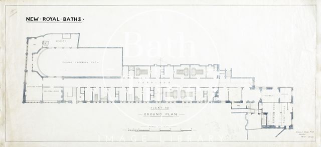 New Royal Baths and treatment rooms, Bath, ground floor plans - A.J. Taylor architect 1913