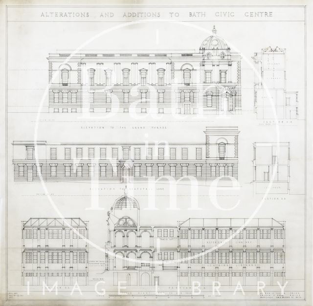 Alterations and additions to Bath Civic Centre - elevations and section - A.J. Taylor & A.C. Fare 1936