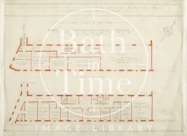 Proposed offices for city engineer, building inspector & waterworks department, Bath - ground & first floor (extension at back of Guildhall) (A.J.Taylor & A.C. Fare?) 1936