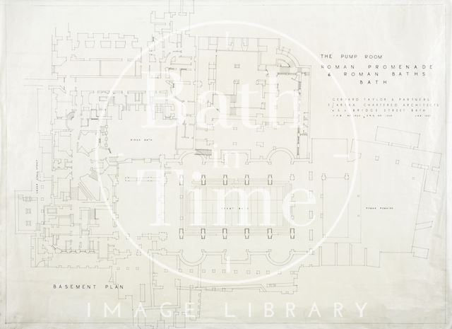 Pump Room Roman promenade and Roman Baths, Bath - basement plan - DWG1939 - Gerrard, Taylor & Partners 1955