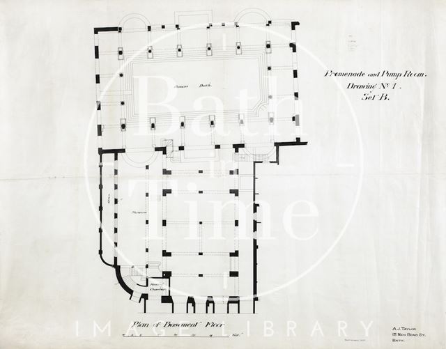 Promenade & Roman Bath, Bath - basement plan - drawing No. 1, series B, block plan - A.J. Taylor 1904