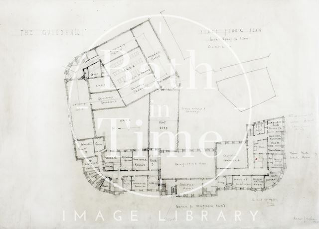 Guildhall, Bath - first floor plan - Scheme A. - (Proposed extension to Municipal offices, libraries and art gallery (Guildhall) - A.J. Taylor & A.C. Fare 1936