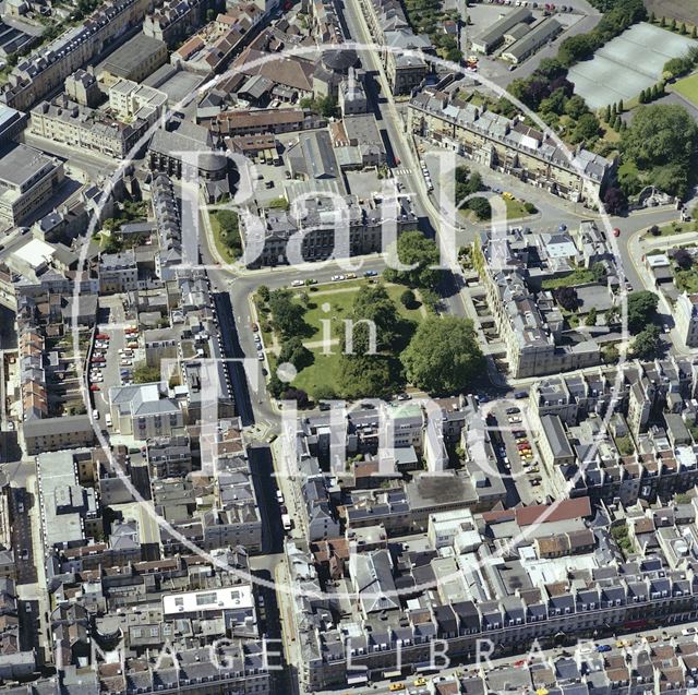 Aerial view of Bath showing Queen Square, Queen's Parade and Milsom Street 1981