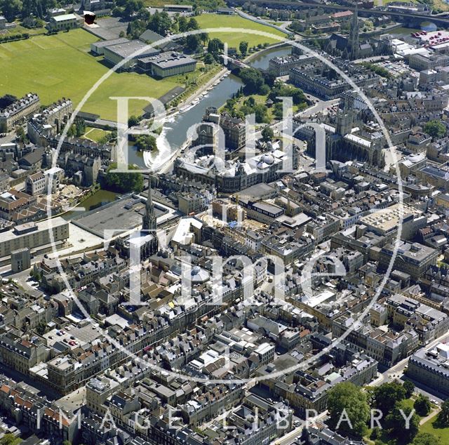 Aerial view of Bath showing the city centre, looking towards the Recreation Ground 1981