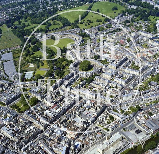 Aerial view of Bath showing the Georgian developments outside the city walls 1981