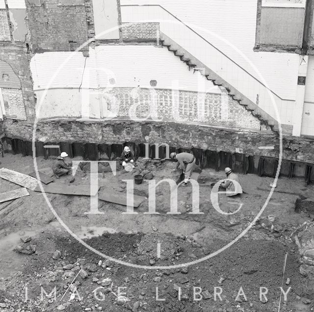 Archaeological dig on the site of the New Royal Baths, St. Michael's Place, Bath 1986