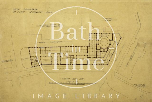 Bath Development, No. 1 site, alternative scheme - ground floor plan - York Street and Kingston Buildings - A.J. Taylor 1913