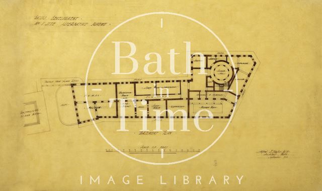 Bath Development, No. 1 site, alternative scheme - basement plan - York Street and Kingston Buildings - A.J. Taylor 1913