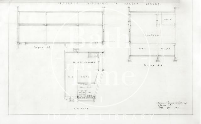 Proposed widening of Barton Street, Bath - sections - A.J. Taylor 1939