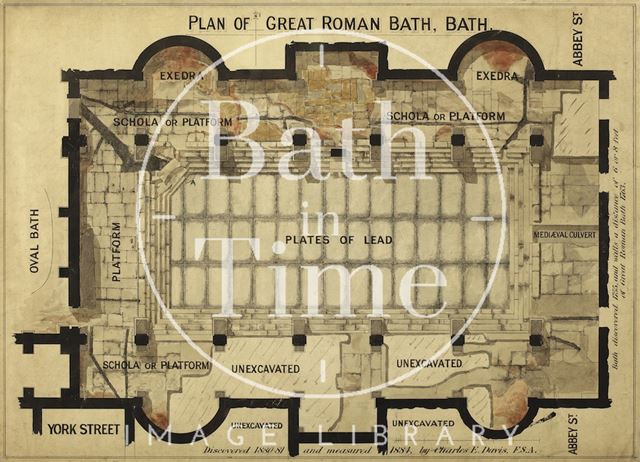 Plan of Great Roman Bath, Bath - Charles E. Davis 1884