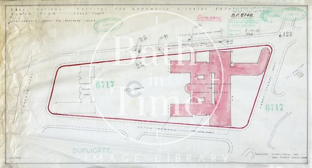 Proposed new building R.N.H.R.D. , Bath. Mineral Water Hospital - street location plan - BP8746 - A.J. Taylor 1939