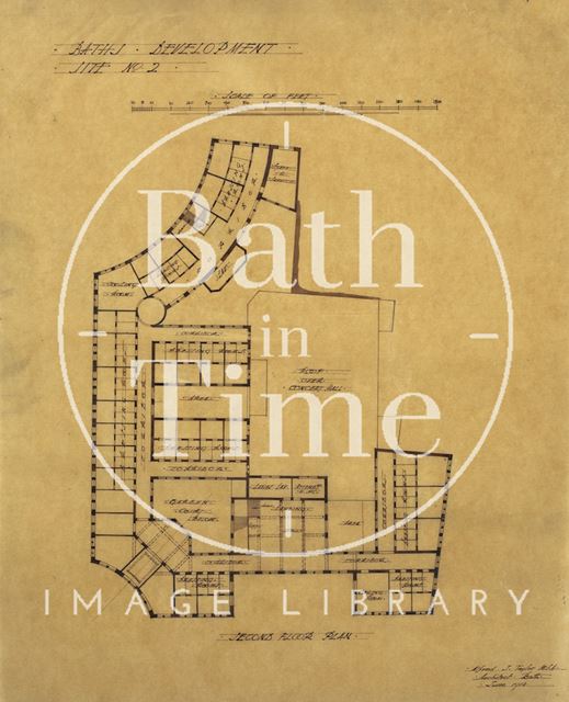 Baths development - Grand Pump Room Hotel site, Stall Street & Bath Street, Bath site No. 2 - second floor plan - A.J. Taylor 1913