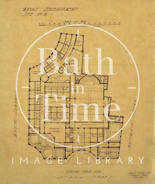 Baths development - Grand Pump Room Hotel site, Stall Street & Bath Street, Bath site No. 2 - ground floor plan - A.J. Taylor 1913