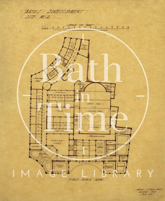 Baths development - Grand Pump Room Hotel site, Stall Street & Bath Street, Bath site No. 2 - first floor plan - A.J. Taylor 1913