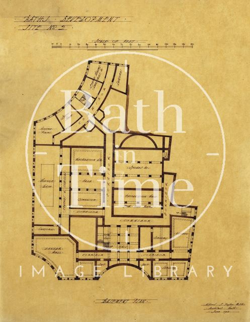 Baths development - Grand Pump Room Hotel site, Stall Street & Bath Street, Bath site No. 2 - basement plan - A.J. Taylor 1913