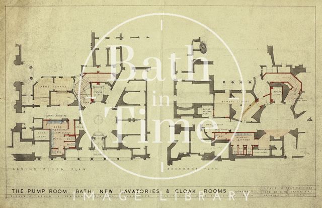 Pump Room, Bath - new lavatories & cloakrooms - basement & ground floor plan -Scheme 2 - A.J. Taylor & Partners 1946