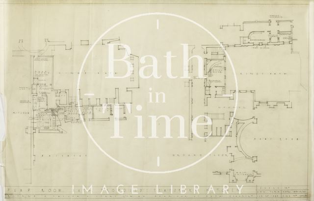 Pump Room, Bath, proposed temporary kitchen - basement, ground floor plan - DWG1502/9 - A.J. Taylor & Partners 1947