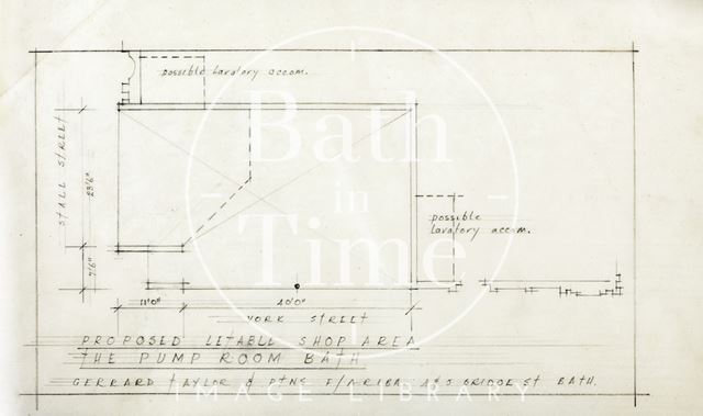 Proposed letable shop area, Pump Room Stall Street, Bath - ground floor plan - Gerrard, Taylor & Partners 1950s?