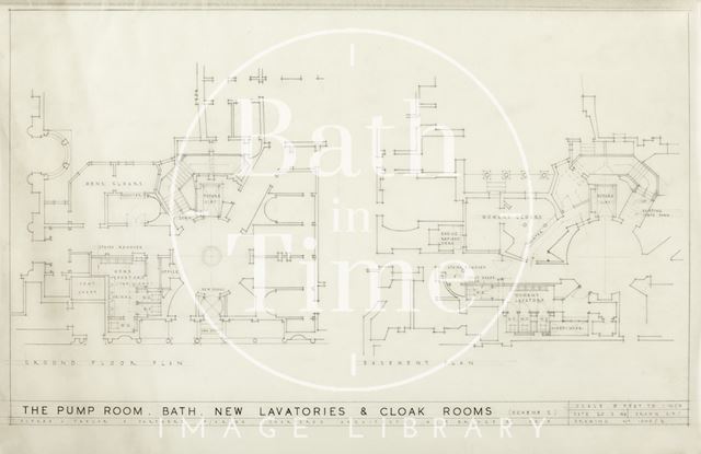 Pump Room, Bath - new lavatories & cloakrooms - basement & ground floor plan -Scheme 2 - A.J. Taylor & Partners 1946