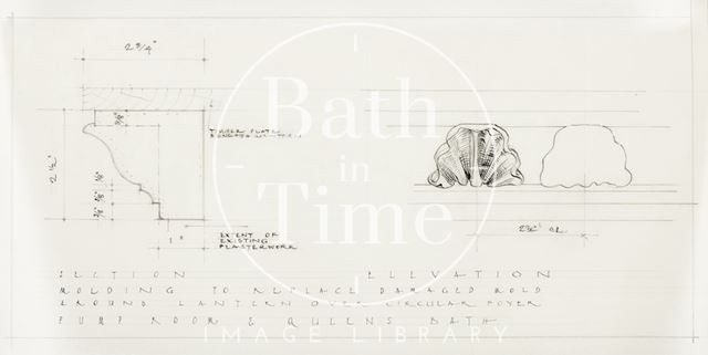 Moulding to replace damaged moulding around lantern over circular foyer, Pump Room, Queen's Bath, Bath - section & elevation - A.J. Taylor 1930s?