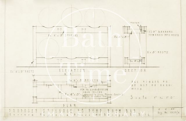 Proposed stillage to Pump Room bar, Bath - elevation, section, plan - 1939/6 - Gerrard, Taylor & Partners 1955