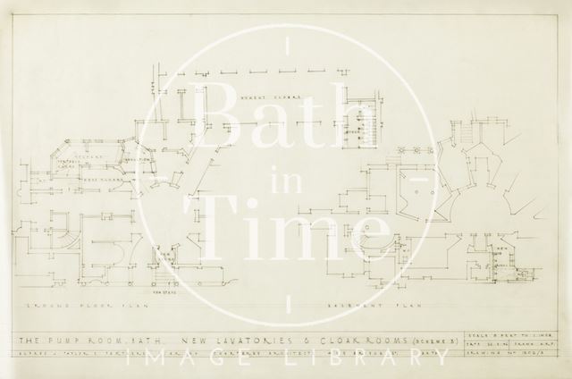 Pump Room, Bath - new lavatories & cloakrooms - basement & ground floor plan - Scheme 3 - 1502/3 - A.J. Taylor & Partners 1946