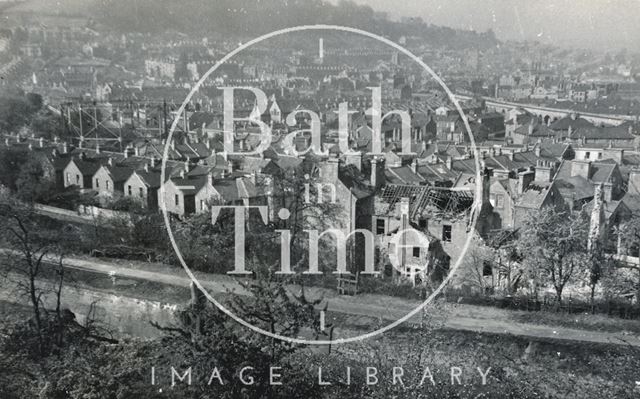 View of bomb damaged buildings, Widcombe, Bath 1942