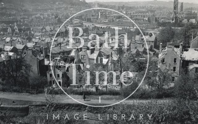 View of bomb damaged buildings in Widcombe, Bath 1942