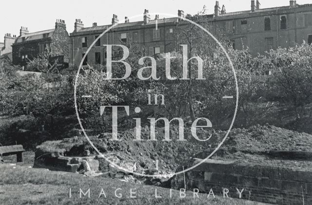 View of Sydney Buildings across the Kennet and Avon Canal, showing bomb damage, Bath 1942