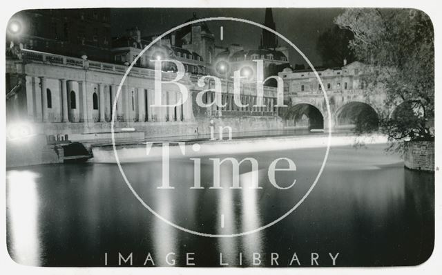 Pulteney Bridge and Grand Parade, Bath at night, Bath c.1930