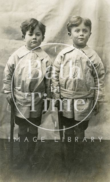 Rupert and Roy, the photographer's twin boys, playing soldiers c.1918