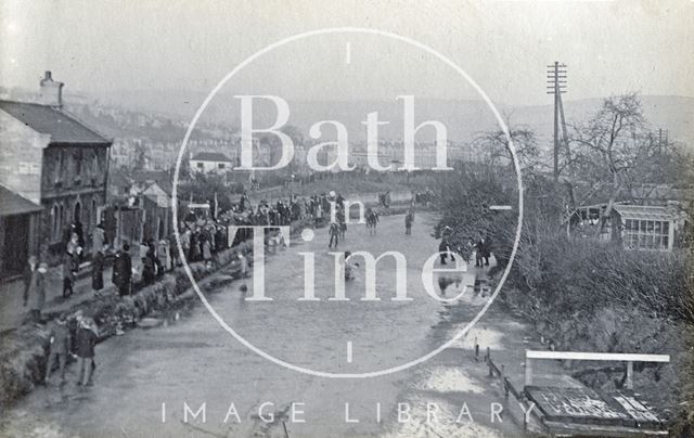 Skating on the frozen Kennet and Avon Canal, Bathwick, Bath c.1928