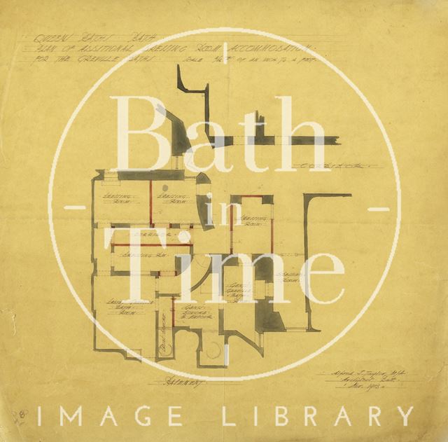 Queen's Baths, Bath - proposed additional dressing room accommodation for the Greville Baths - basement plan - A.J. Taylor 1913
