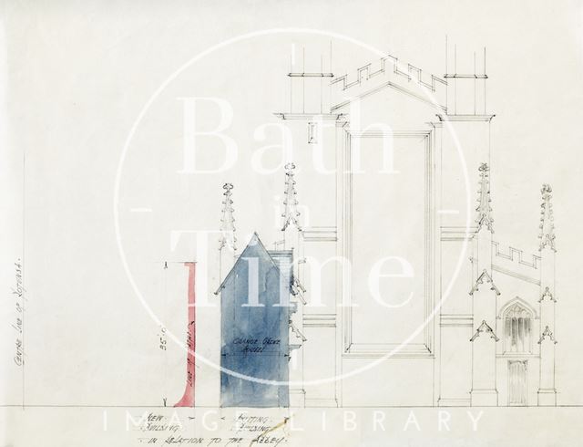 Abbey - East end and relationship to Orange Grove buildings, Bath - A.J. Taylor 1920