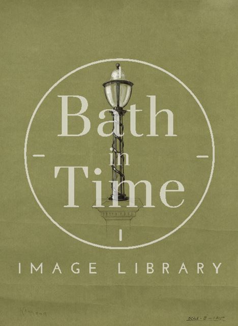 Lamp standard metalwork for lamp mounted on stone pedestal - possibly proposed for Grand Parade, Bath - F. &, Bath c. Usler, London 1890?