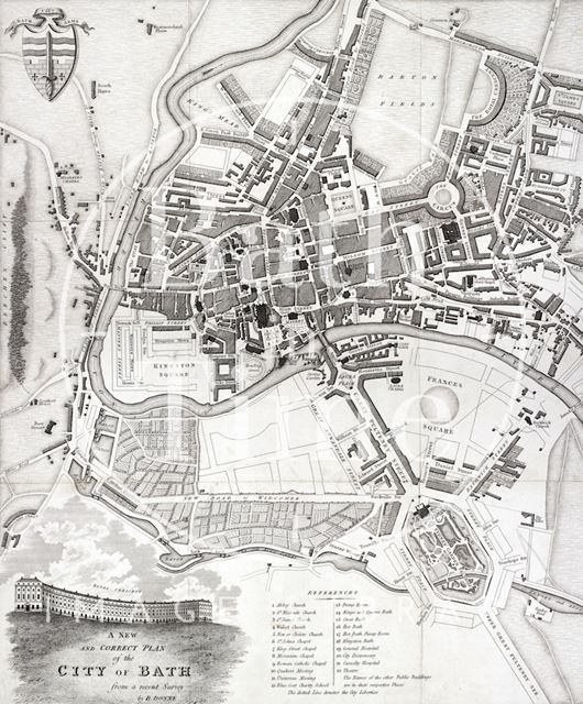 A New and Correct Plan of the City of Bath from a recent Survey by B. Donne 1816 - detail