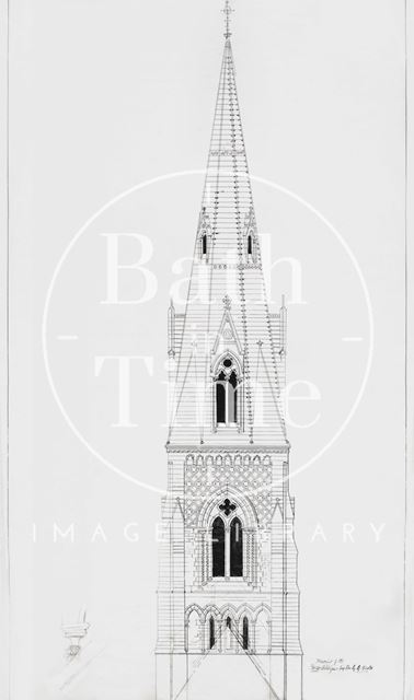 Tracing of the first design for the spire for St. Andrew's Church by George Gilbert Scott, Bath c.1871