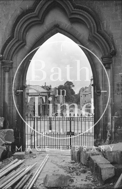 Looking through the west door of St. Andrew's Church, Julian Road during demolition, Bath c.1958