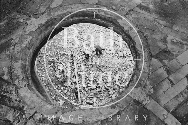 Looking down from the damaged spire of St. Andrew's Church, Julian Road, Bath c.1958