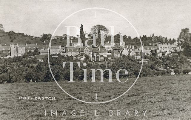 View of the rear of houses on London Road East, Batheaston from across the River Avon, posted 1921